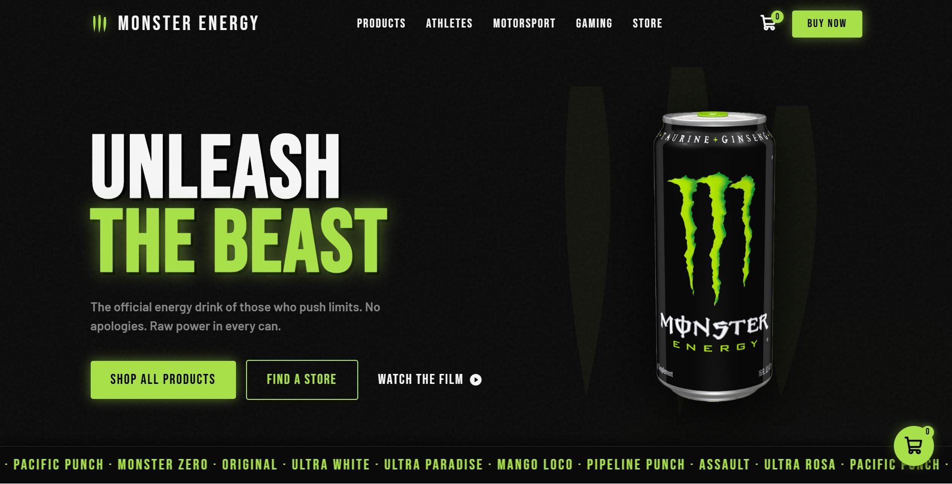 Monster beverage website preview